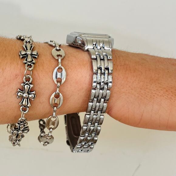 Retro White Square Face Quartz Watch Unisex Stainless Steel 8.5" New - Picture 3 of 16